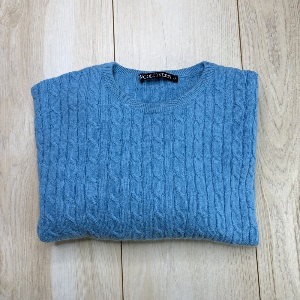 WoolOvers Men's Cashmere Merino Wool Cable Knit Crew Neck Sweater Size XL Jumper